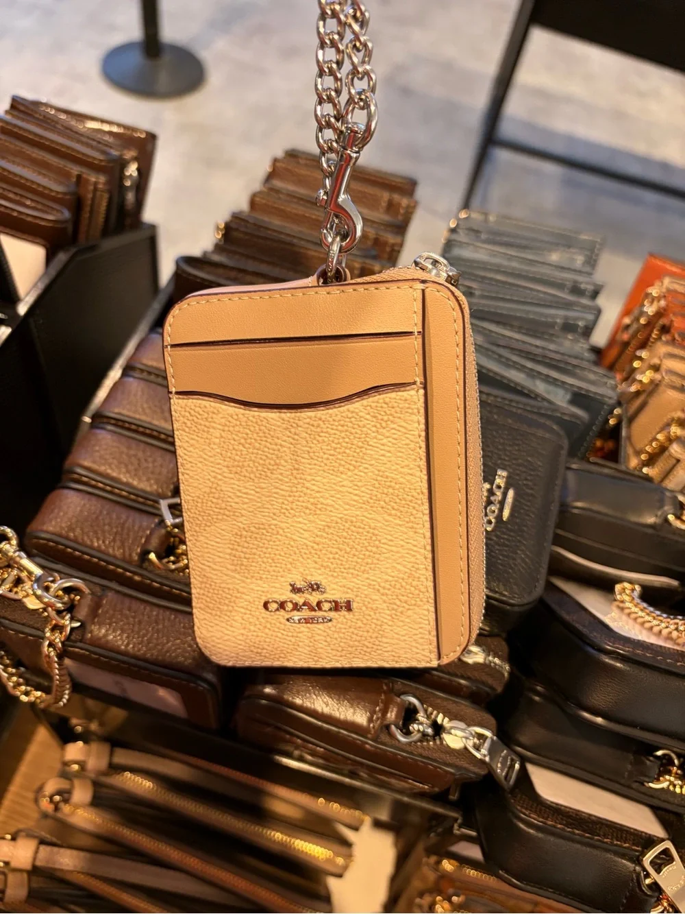 Coach Leather Zip chain card coin Wallets - with chain and card slots new